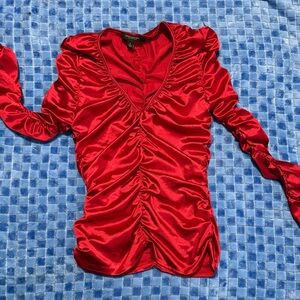 Marc New York Vibrant Red Ruched Blouse